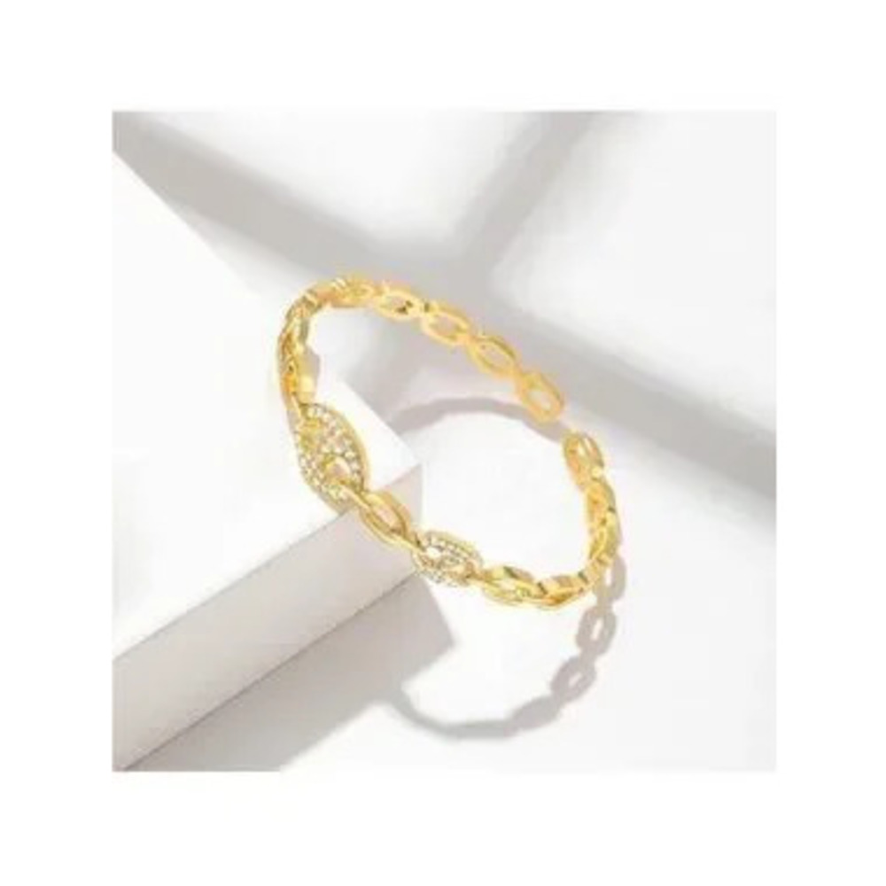 Gold 14k Gold Plated Cubic Zirconia Hollow Cuff Bracelet